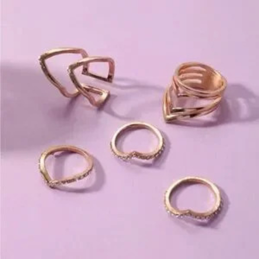 Gold 5pc Geometric Ring Set